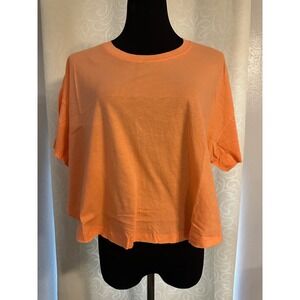 Zenana Bright Coral Cropped Boxy T-Shirt Casual Chic - M